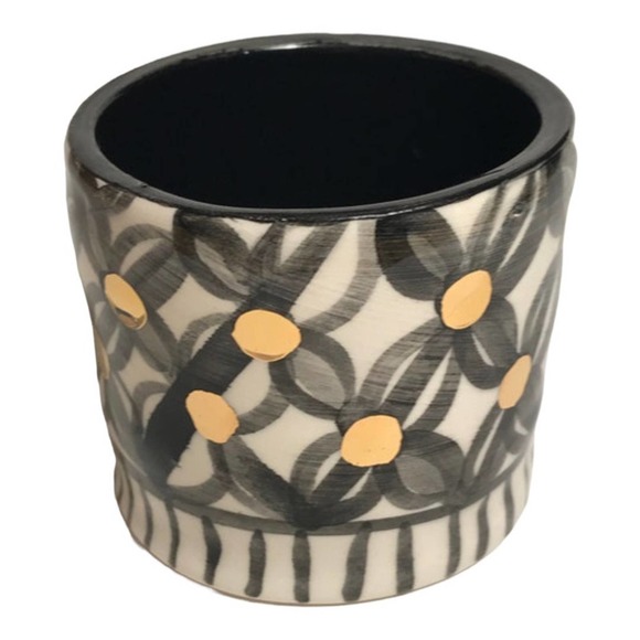 Black White Pen-Pencil/ or Succulent Planter Pottery with Genuine Gold Dots - Picture 6 of 11
